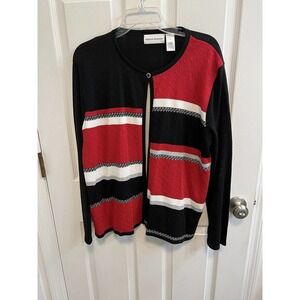 Alfred Dunner XL One Piece Shell Cardigan Red Black White One Button Preowned​